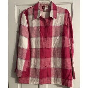 JM Collection by Jennifer Moore Deep PINK 100% LINEN Button-Up Blouse  Size 16